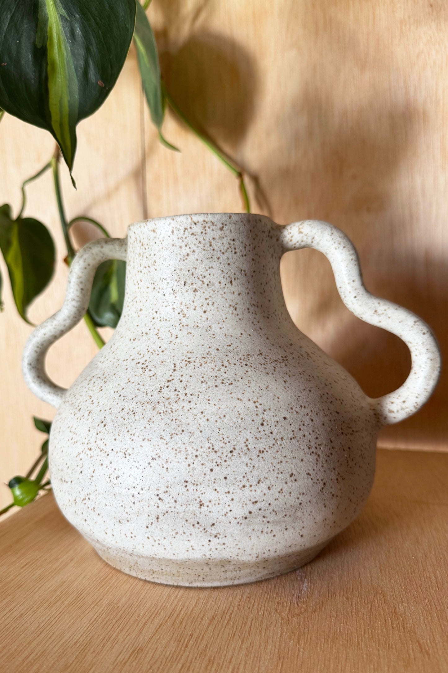 Speckled Cream Double Handle Vase