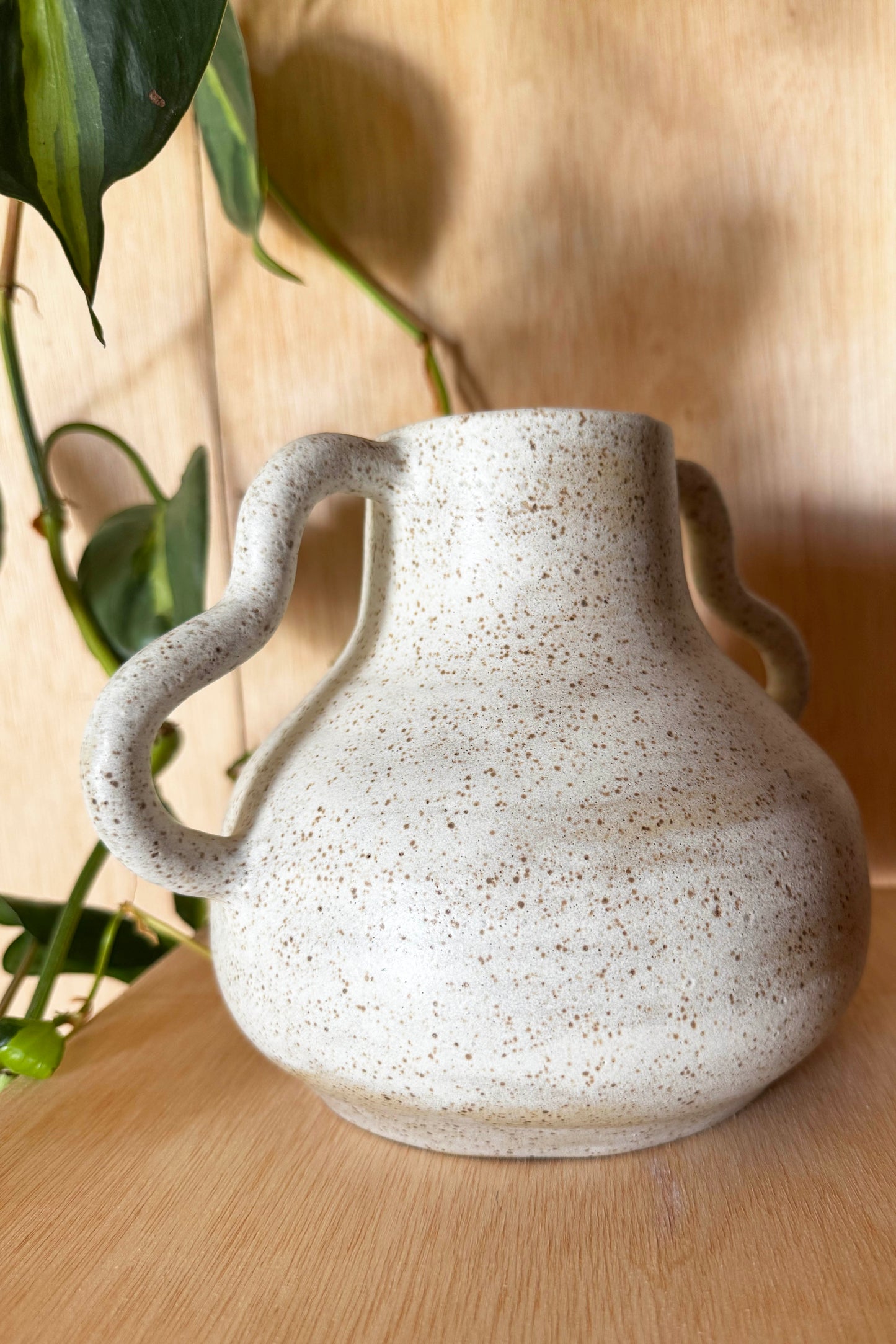 Speckled Cream Double Handle Vase