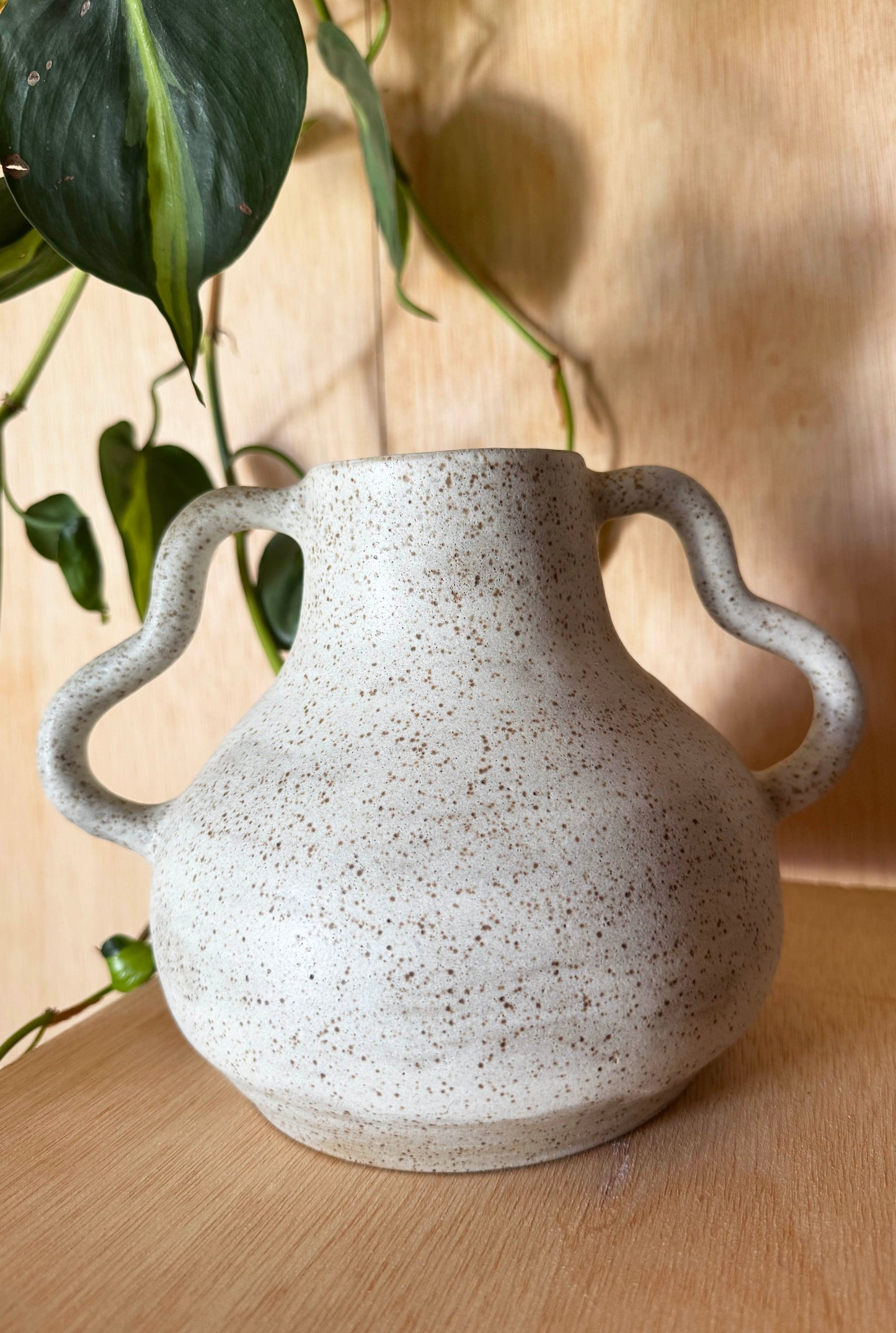 Speckled Cream Double Handle Vase