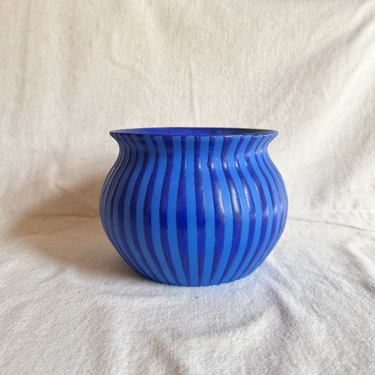 Tonal Blue on Blue Striped Vase / Utensil Crock