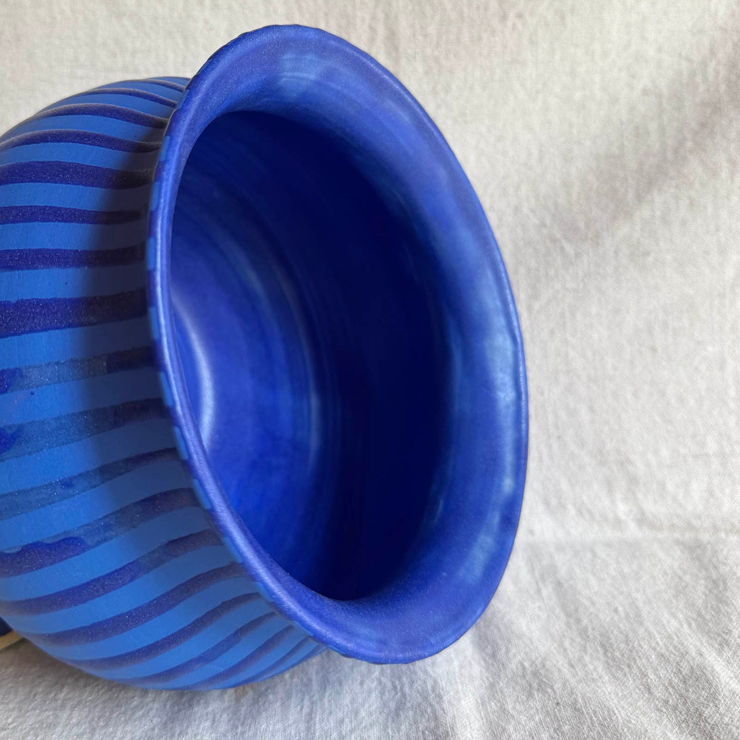 Tonal Blue on Blue Striped Vase / Utensil Crock