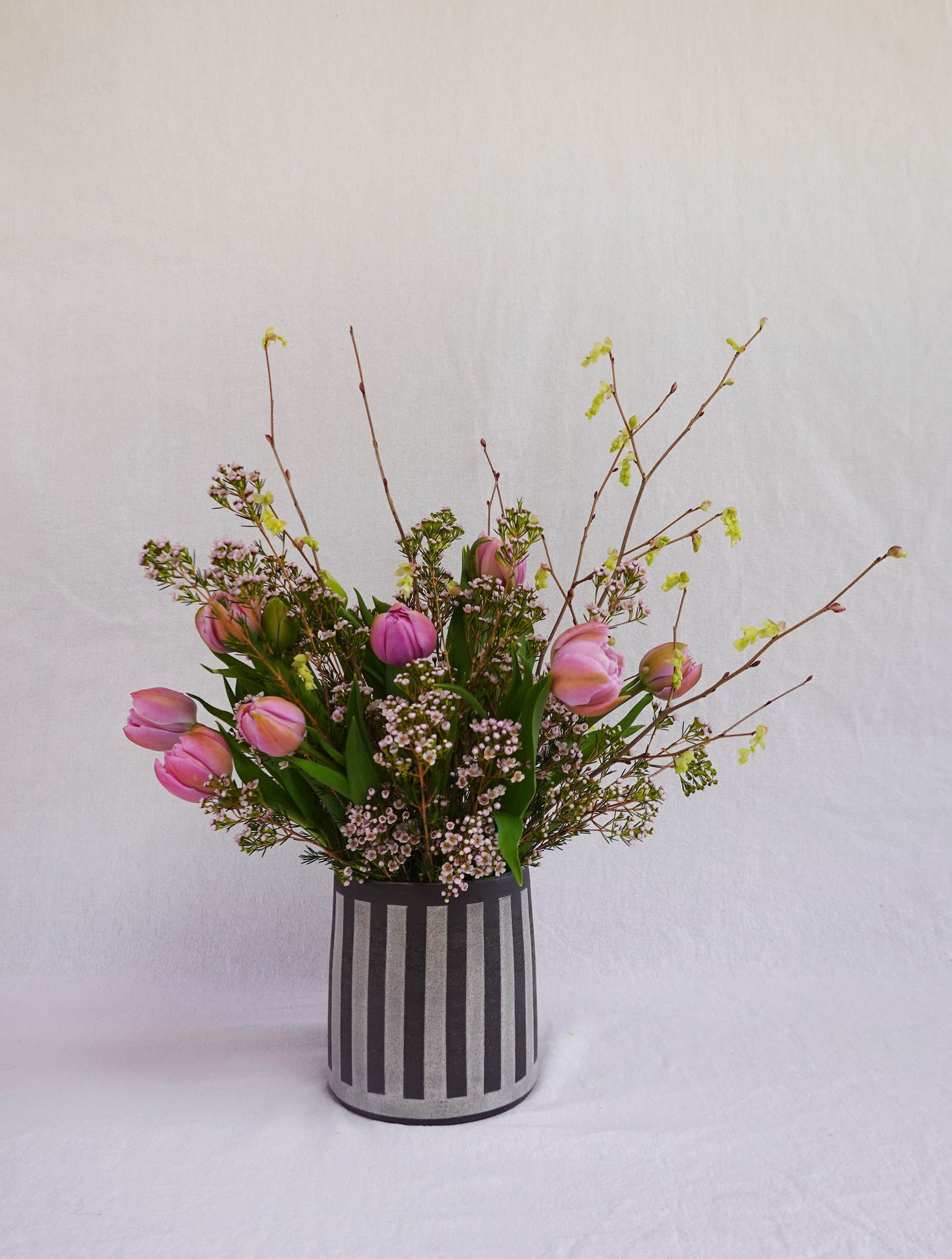 Dark Raw Clay and Off-White Striped Vase / Utensil Crock