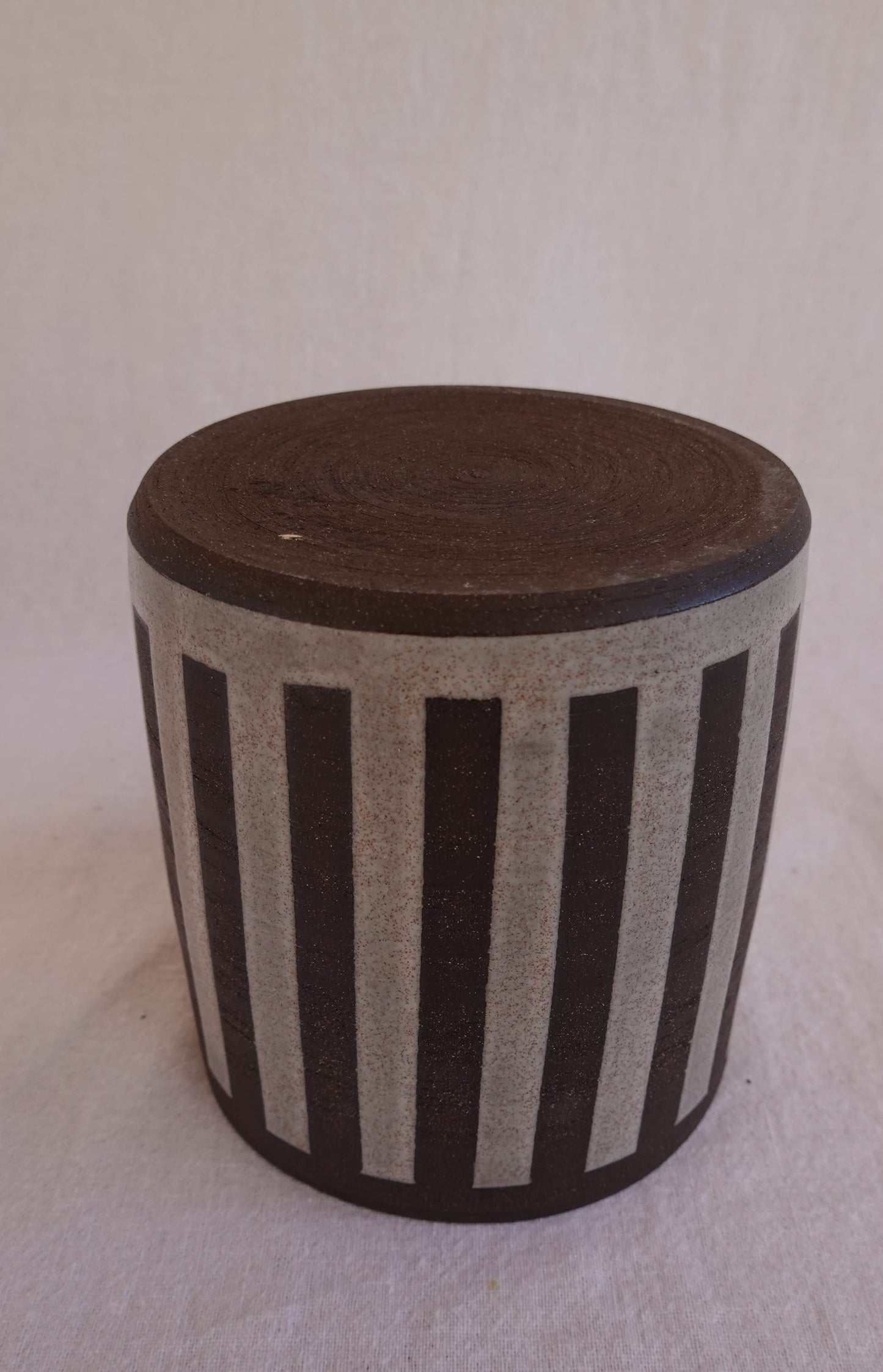 Dark Raw Clay and Off-White Striped Vase / Utensil Crock