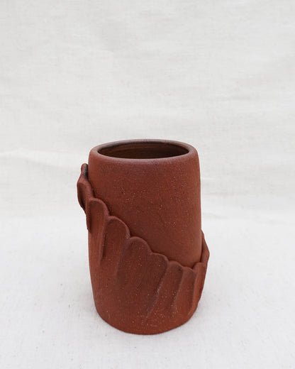 Scalloped Raw Red Clay Vase