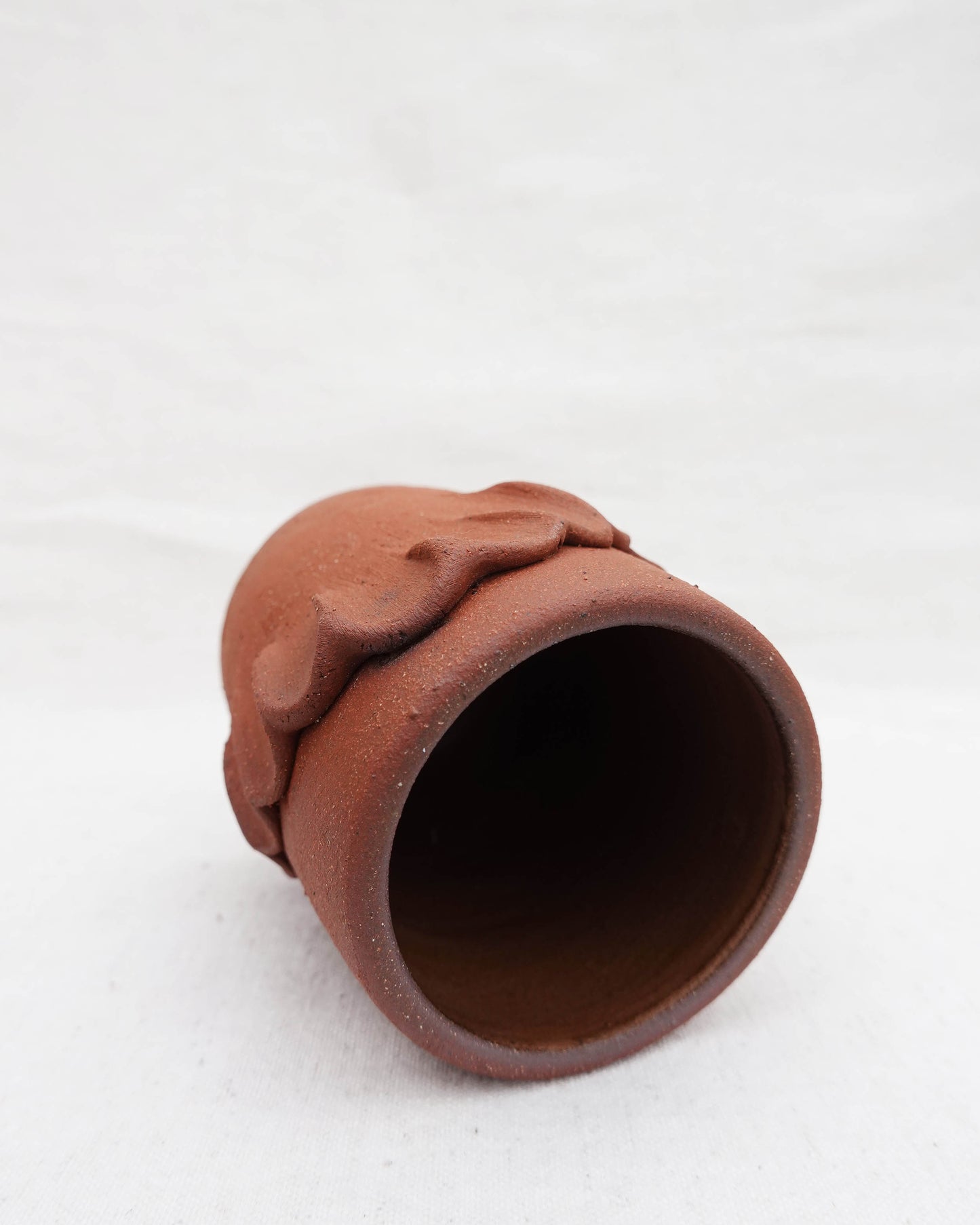Scalloped Raw Red Clay Vase