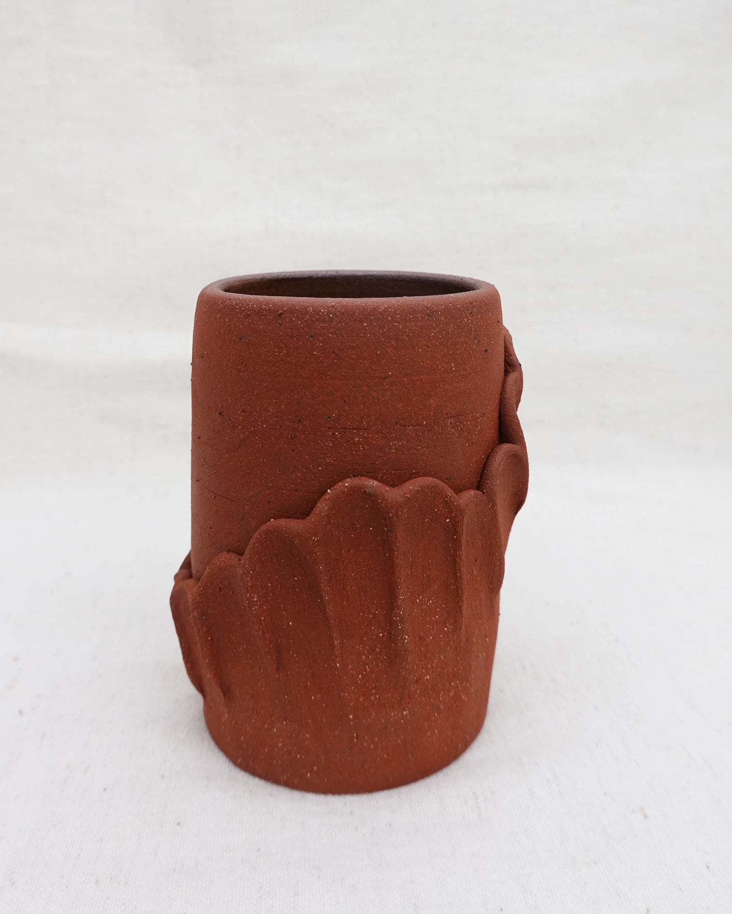Scalloped Raw Red Clay Vase