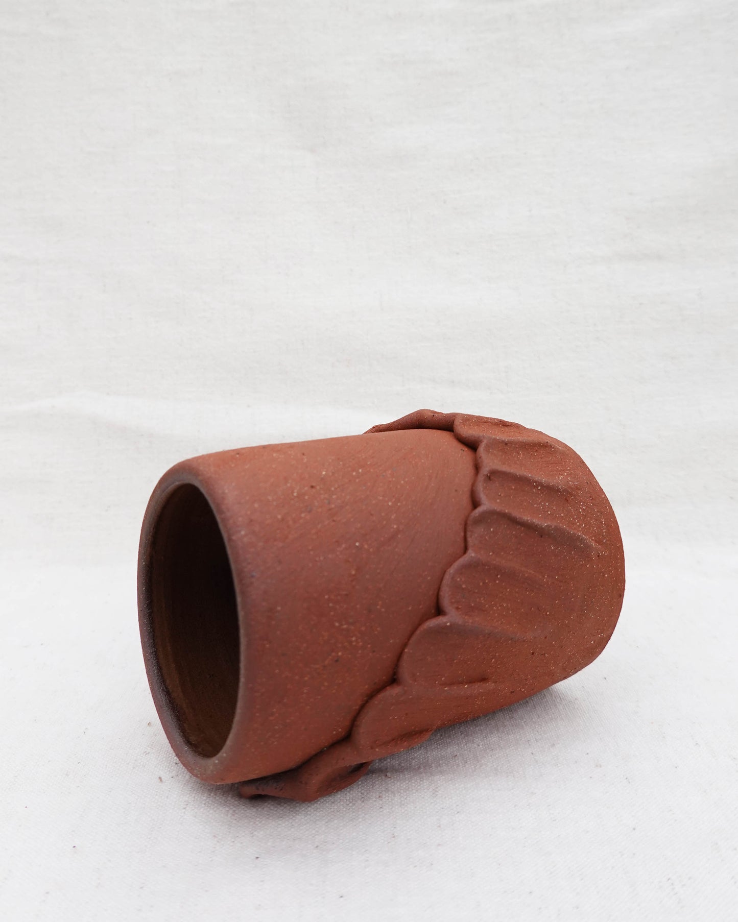 Scalloped Raw Red Clay Vase