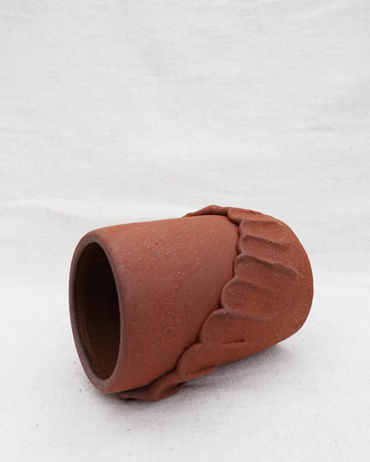 Scalloped Raw Red Clay Vase