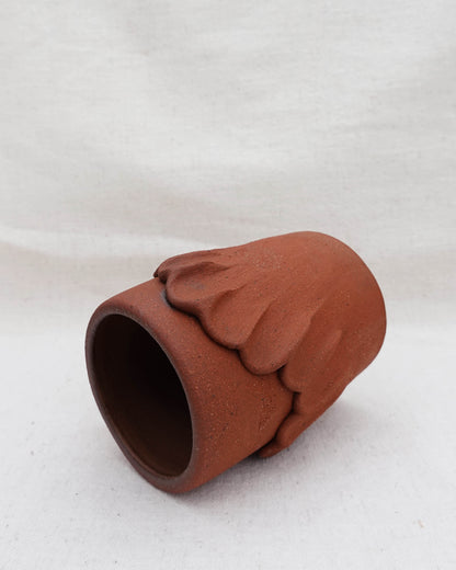 Scalloped Raw Red Clay Vase