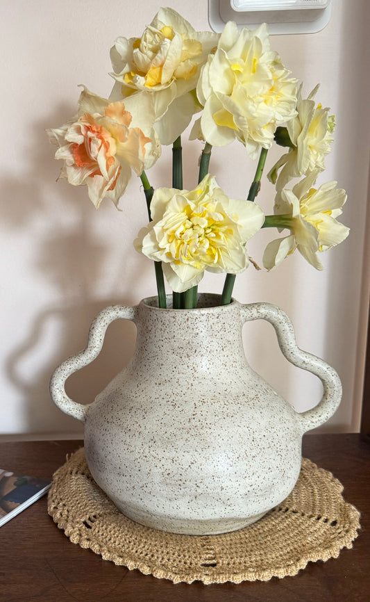 Speckled Cream Double Handle Vase