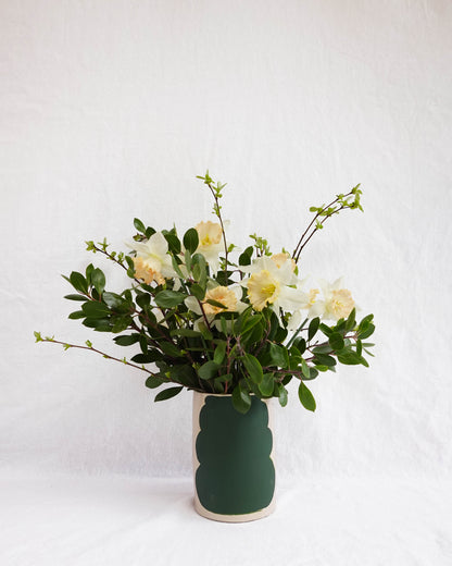 Blush and Deep Green Sketched Vase