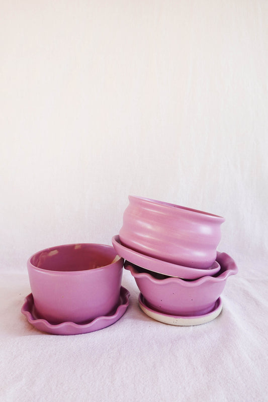 Lilac Planter w/attached Saucer (B)