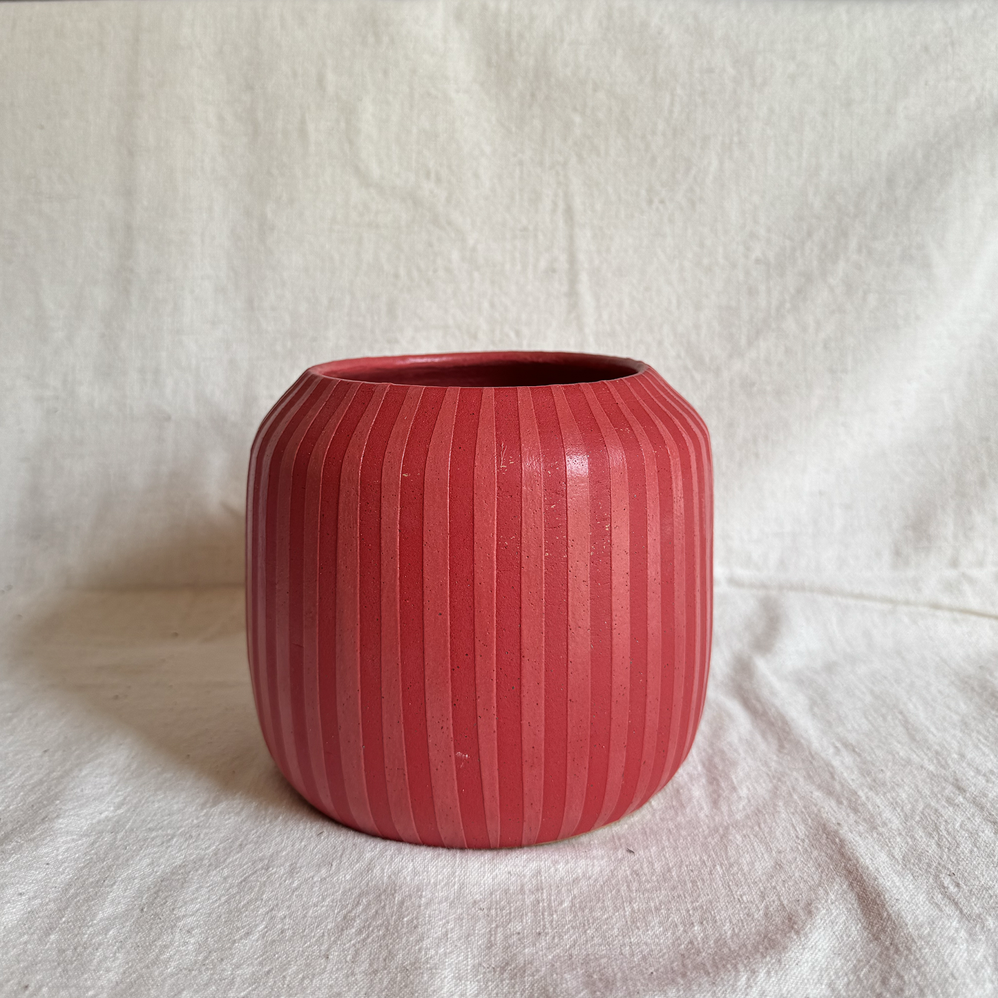 Tonal Red Stripes Vase / Utensil Crock