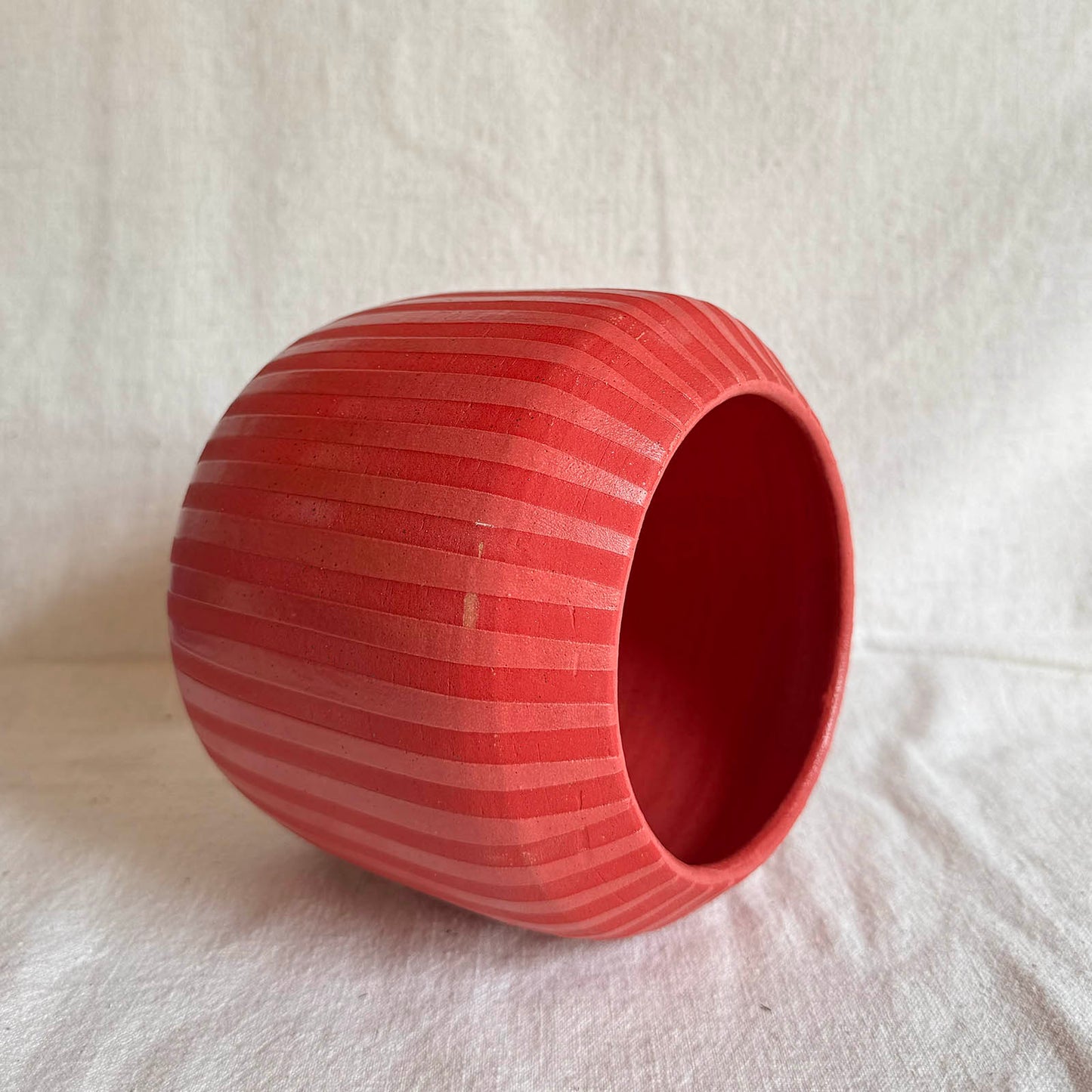Tonal Red Stripes Vase / Utensil Crock