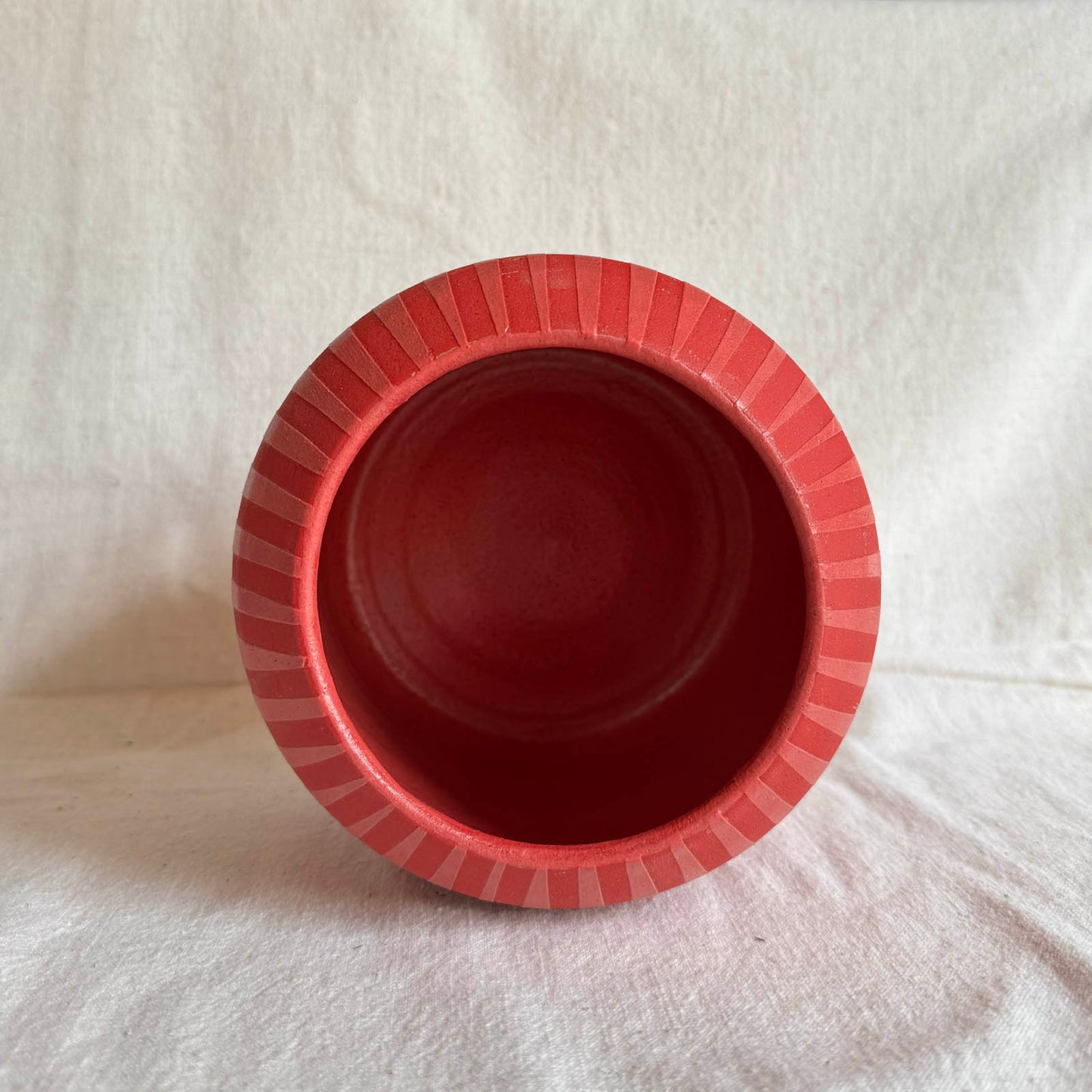 Tonal Red Stripes Vase / Utensil Crock