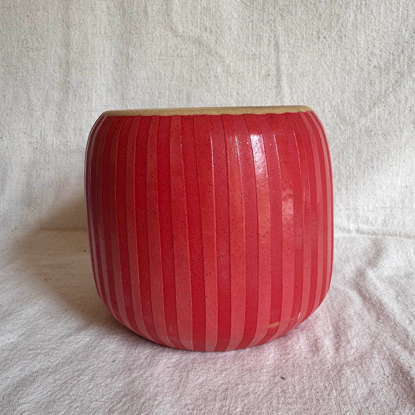 Tonal Red Stripes Vase / Utensil Crock
