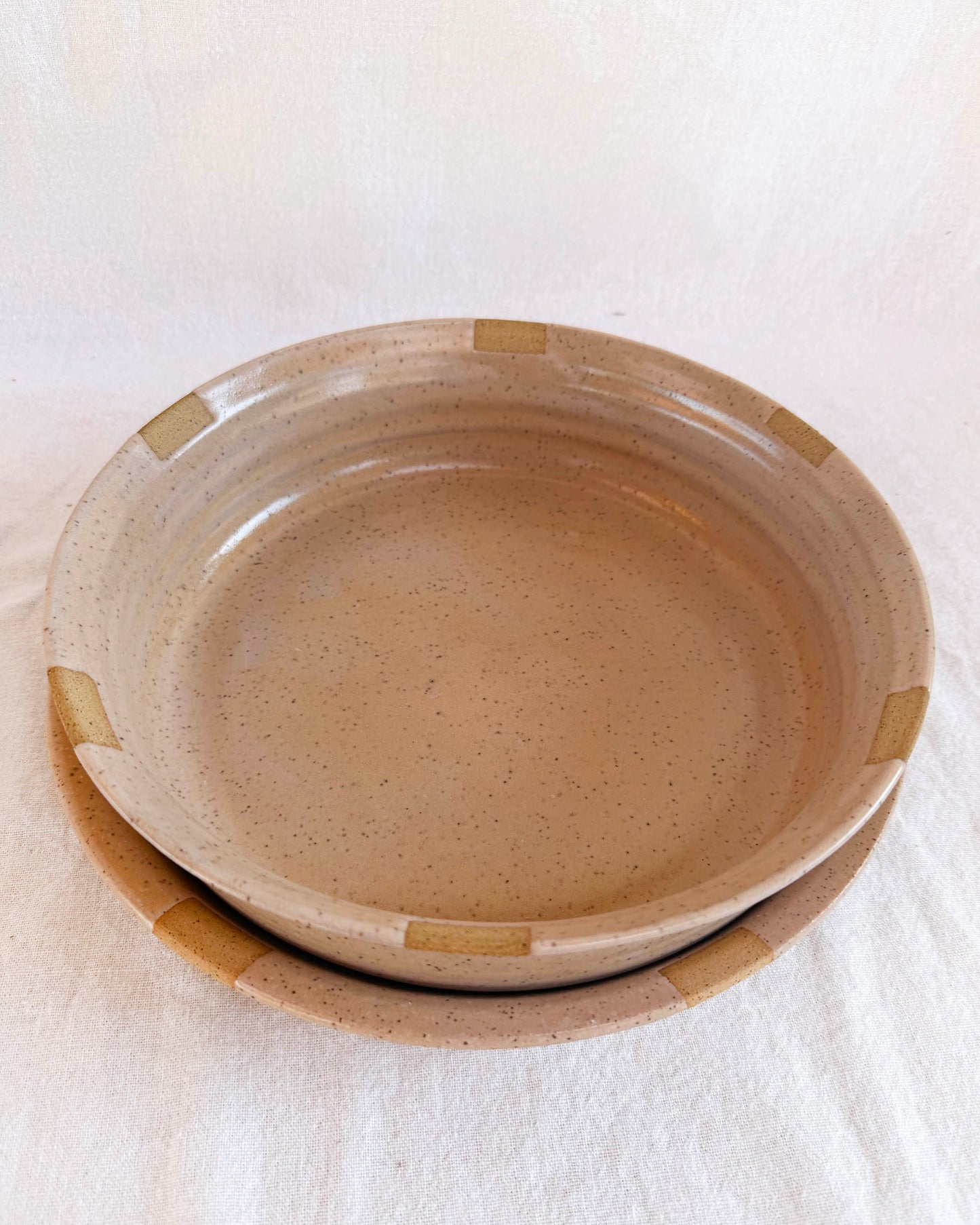 Apricot Serving Bowl with Decorative Squares