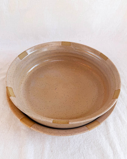 Apricot Serving Bowl with Decorative Squares