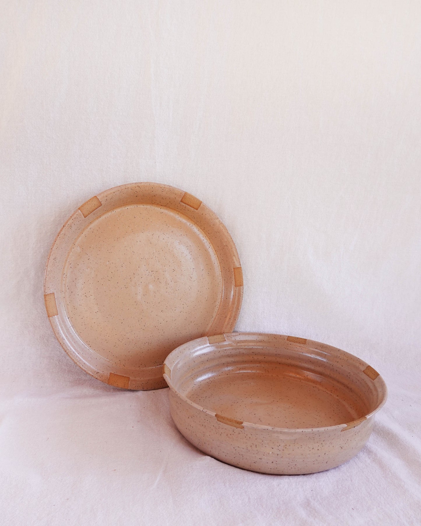 Apricot Serving Bowl with Decorative Squares