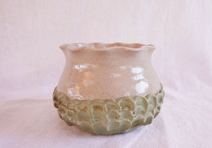 Scalloped Green and Blush Pink Ruffle Vase