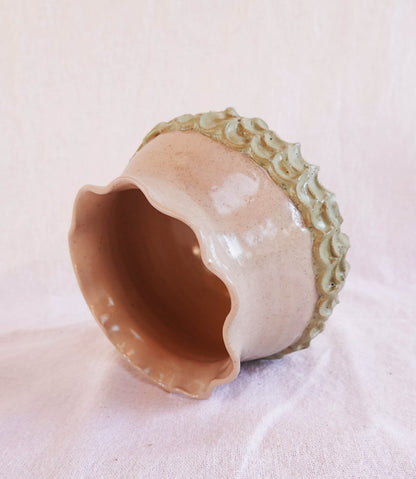 Scalloped Green and Blush Pink Ruffle Vase