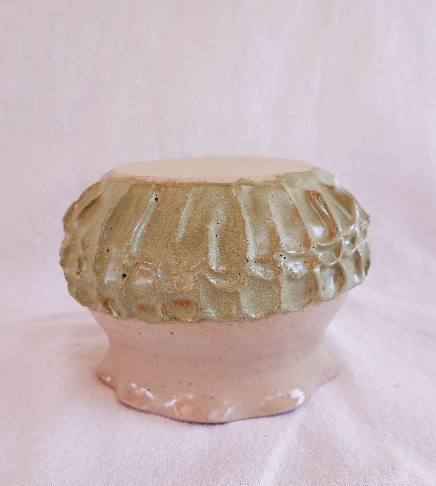 Scalloped Green and Blush Pink Ruffle Vase