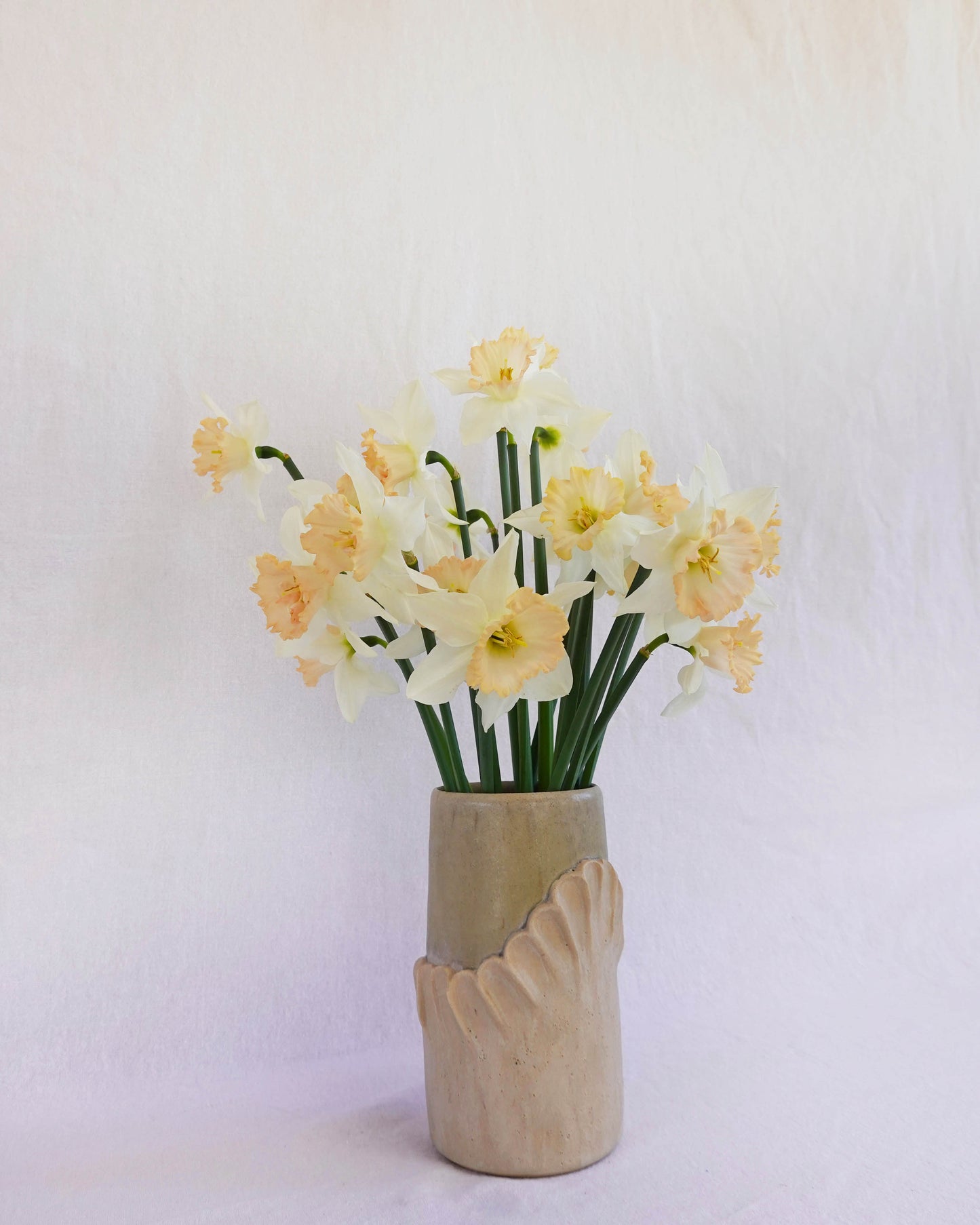 Scalloped Blush Pink and Seafoam Green vase with Petal Texture