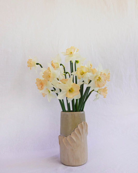 Scalloped Blush Pink and Seafoam Green vase with Petal Texture