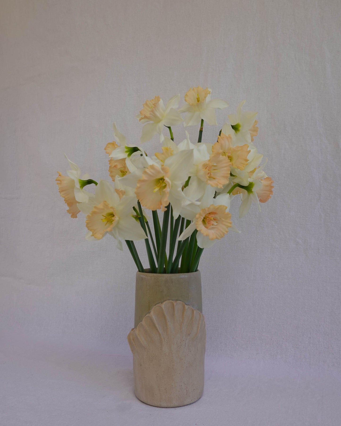 Scalloped Blush Pink and Seafoam Green vase with Petal Texture