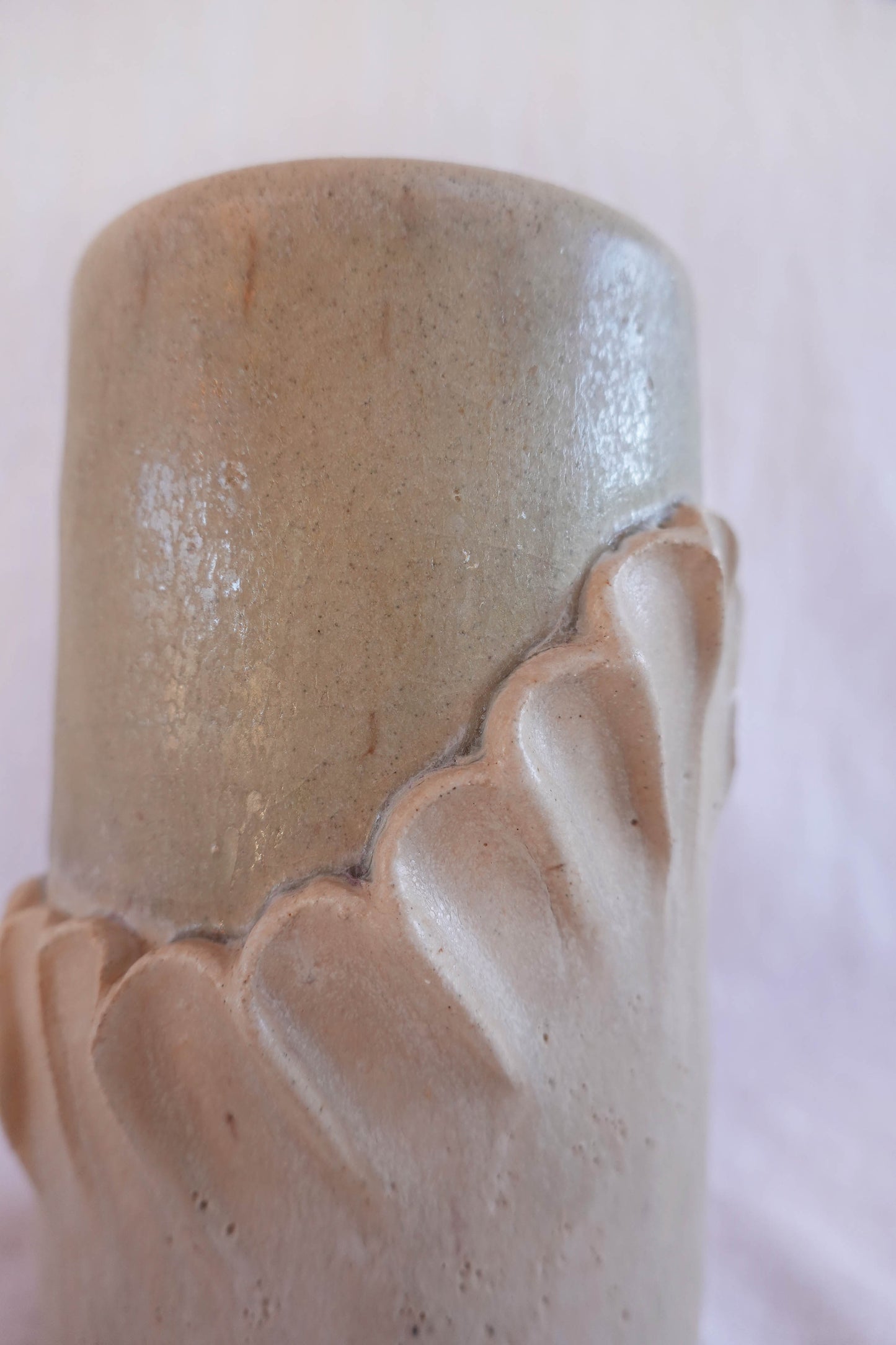 Scalloped Blush Pink and Seafoam Green vase with Petal Texture