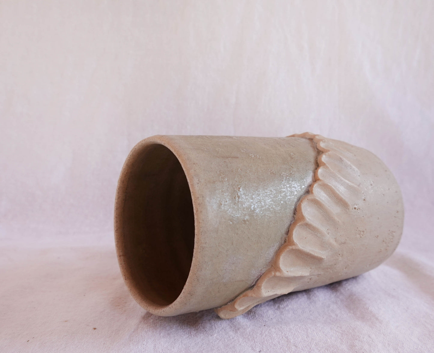 Scalloped Blush Pink and Seafoam Green vase with Petal Texture