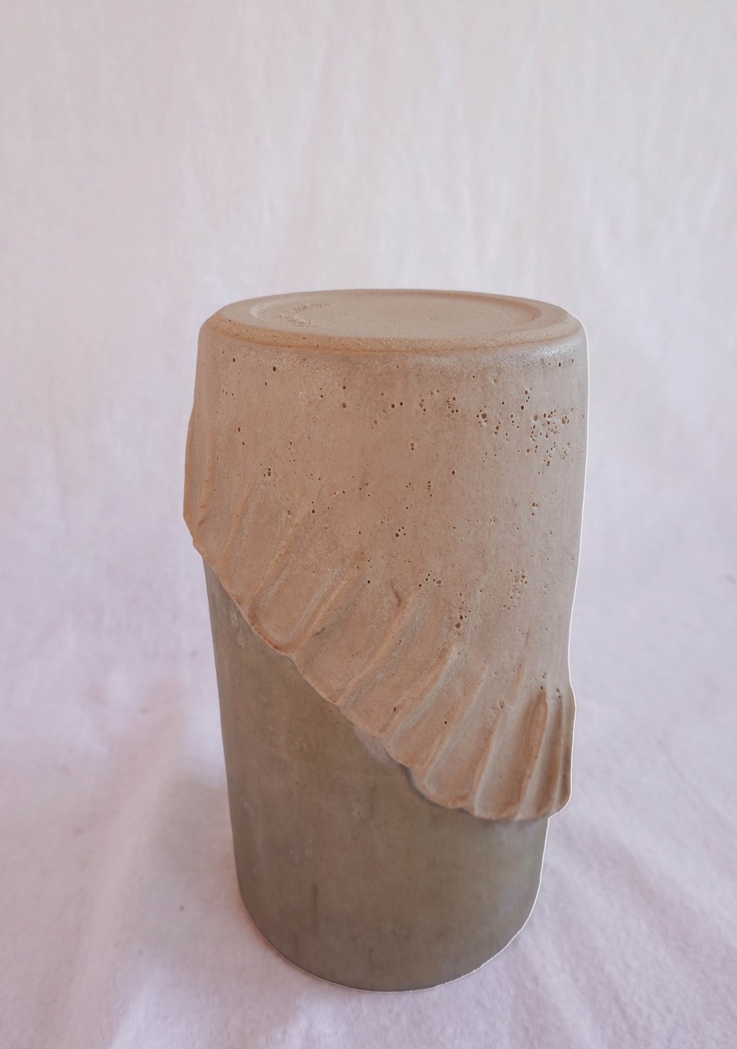 Scalloped Blush Pink and Seafoam Green vase with Petal Texture