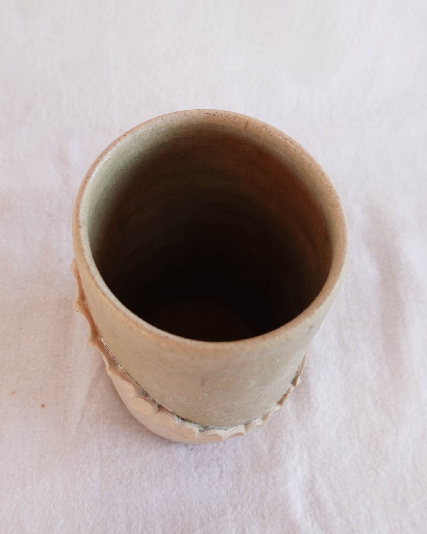 Scalloped Blush Pink and Seafoam Green vase with Petal Texture