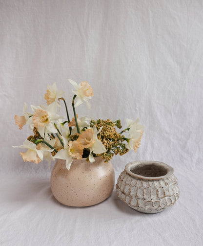 dimpled white speckled vase