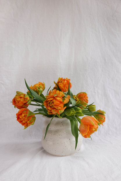 Ruffle Rim speckled white vase / Utensil Crock