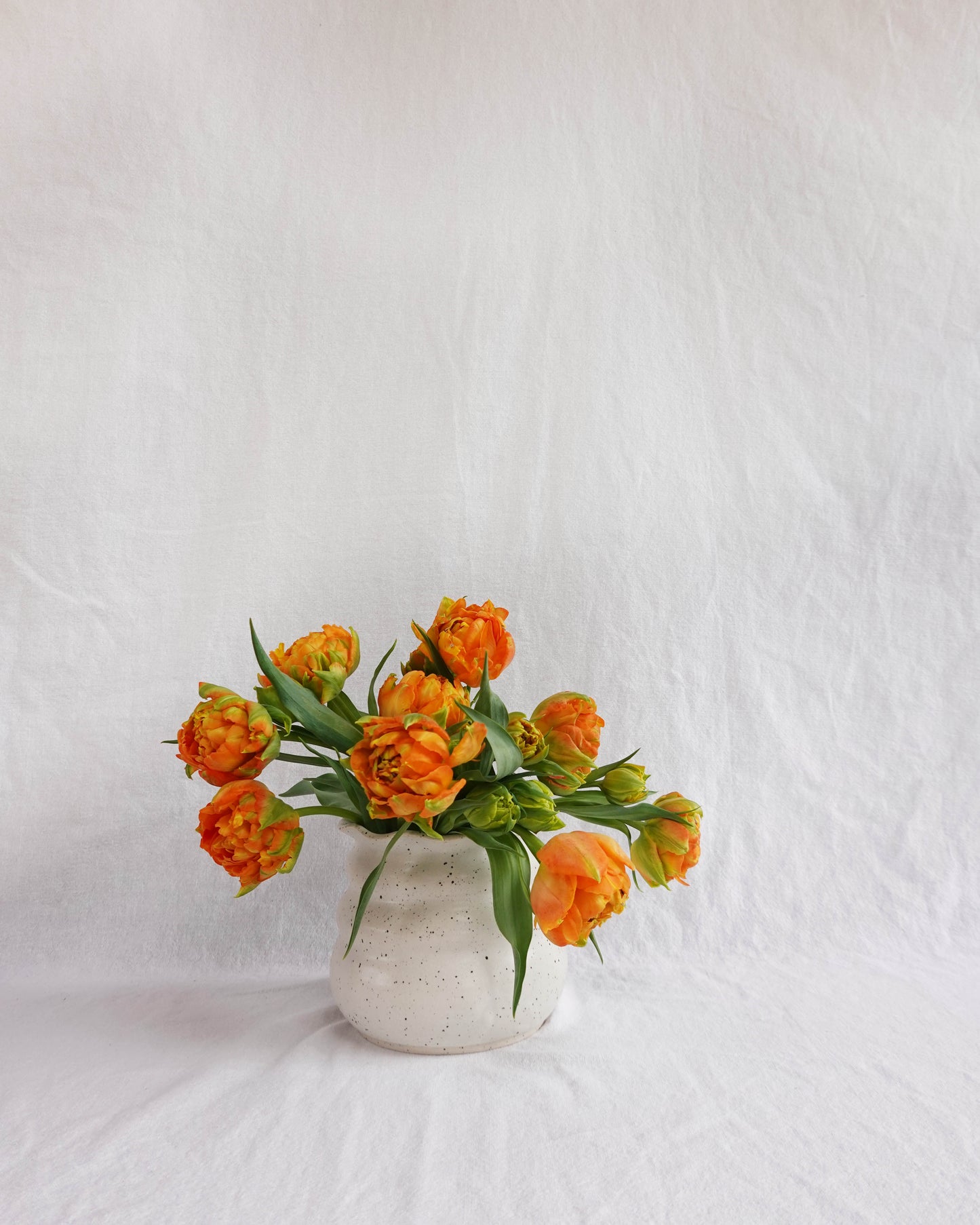 Ruffle Rim speckled white vase / Utensil Crock