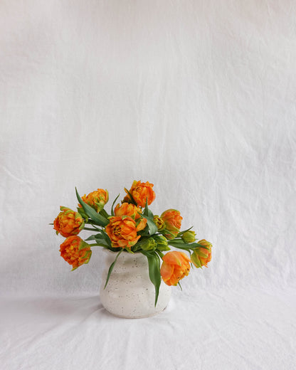 Ruffle Rim speckled white vase / Utensil Crock