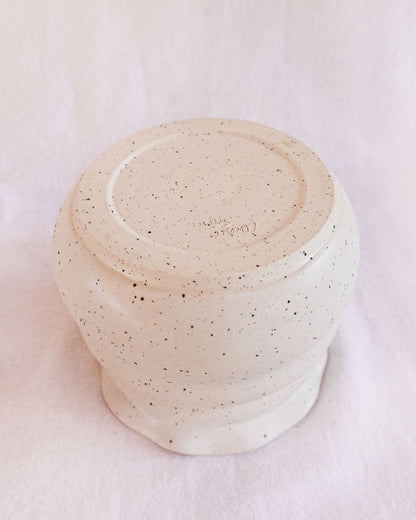 Ruffle Rim speckled white vase / Utensil Crock