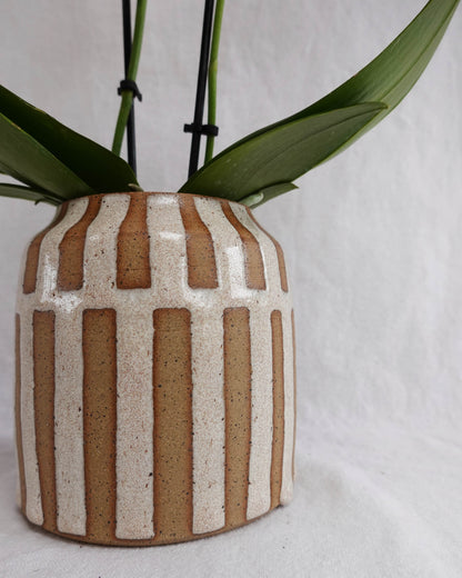 Cream Stripes and Raw Speckled Clay Vase