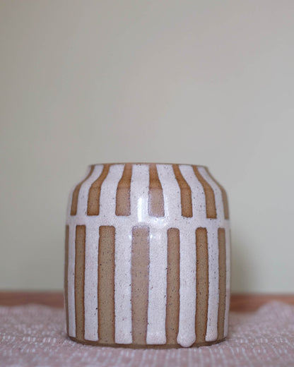 Cream Stripes and Raw Speckled Clay Vase
