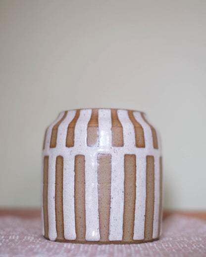 Cream Stripes and Raw Speckled Clay Vase