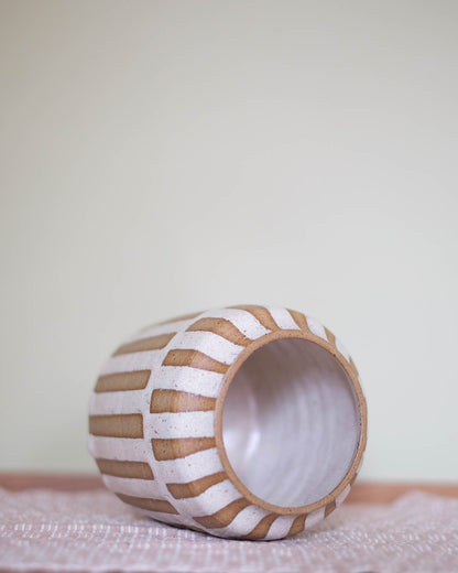 Cream Stripes and Raw Speckled Clay Vase